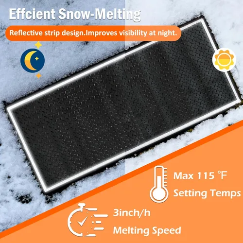 Miniatura 2 de Alfombrillas térmicas para derretir nieve al aire libre, alfombrilla de goma térmica antideslizante de 10" x 30" para hielo, velocidad