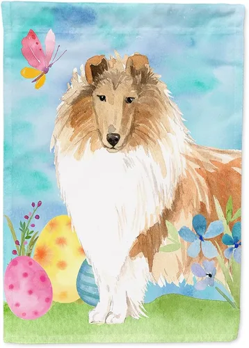Caroline's Treasures CK1904GF - Bandera decorativa para jardín con diseño de huevos de Pascua en bruto Collie, para exteriores, patio, flores,