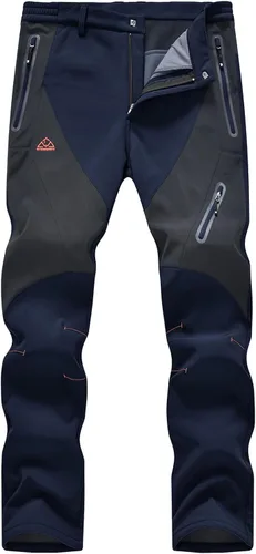 TBMPOY Pantalones de senderismo para hombre, impermeables, con forro polar, para nieve, esquí, con aislamiento y bolsillos con cremallera
