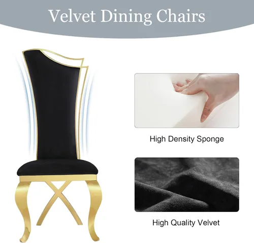 Miniatura 6 de ACEDÉCOR Juego de 2 sillas de comedor de terciopelo, sillas de cocina tapizadas de lujo negras con respaldo alto aerodinámico, modernas y hermosas