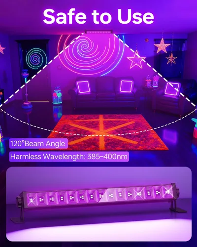 Miniatura 4 de Paquete de 4 luces LED negras de 42 W, barras de luz negra con enchufe+interruptor+cable de 6 pies, luz negra para fiesta brillante, póster