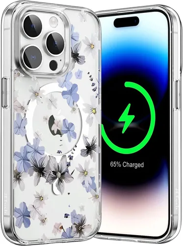 Miniatura 2 de Para iPhone 12 Mini Magsafe Caso, Floral Delgado A Prueba de Golpes Protector Lindo Duro PC+TPU Bumper Flor Mujeres Funda Magnética Transparente
