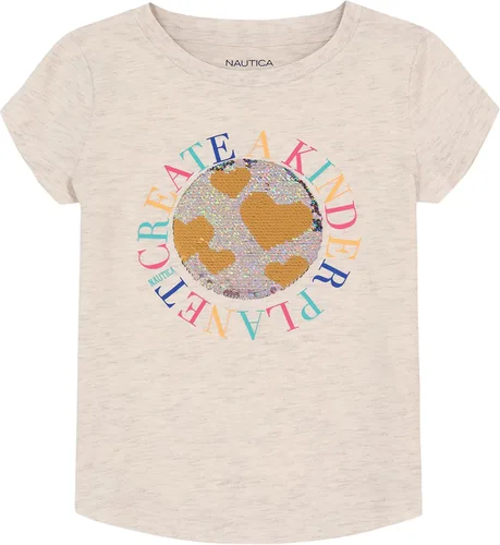 Miniatura 2 de Nautica Camiseta de manga corta para niña con diseño de lentejuelas abatibles, camiseta de algodón con interior sin etiqueta