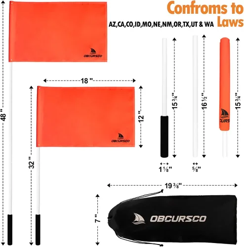 Miniatura 3 de Obcursco Bandera de barco naranja de 48 pulgadas con poste, bandera flotante de esquí acuático de 12 x 18 pulgadas, esquiador de 3 secciones