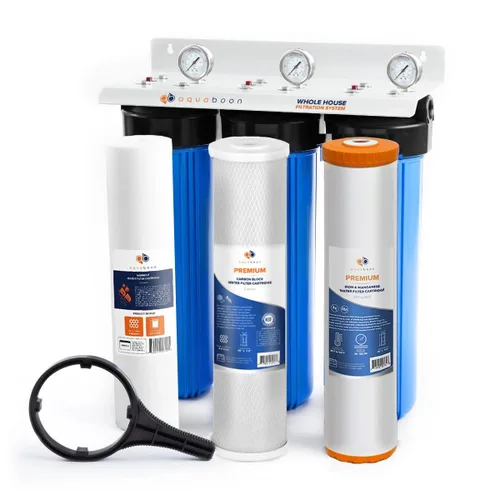 Miniatura 17 de Aquaboon Sistema de filtro de agua para toda la casa de 3 etapas con prefiltro, bloque de carbón de 20x4.5, filtros para hierro y manganeso
