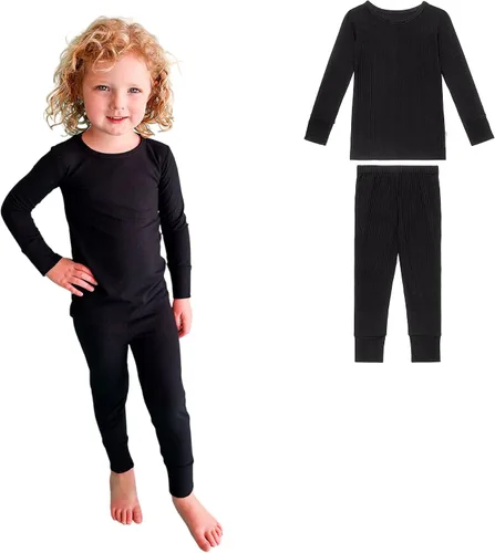Miniatura 48 de Posh Peanut Pijamas para niñas, suaves, de viscosa de bambú para niños, pijamas a juego de manga larga para niñas