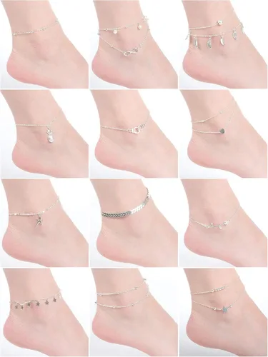 Miniatura 4 de Hicarer Juego de 16 pulseras de tobillo para mujeres y niñas, juego de tobilleras plateadas y doradas para niñas, tobilleras de playa bohemias