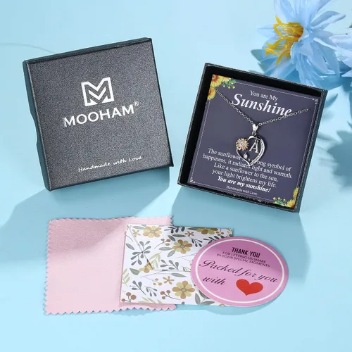Miniatura 7 de M MOOHAM Sunflower Gifts for Women Girls - Heart CZ Sunflower Necklace for Women Girls Initial Sunflower Pendant Necklace Sunflower Gifts Sunflower