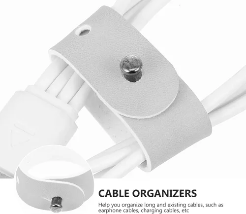 Miniatura 8 de Uonlytech 6 piezas de cuero enrollador de hebilla de cables de PC, soporte de cable de escritorio, soporte de cable de datos, suministros de línea