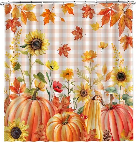 Miniatura 15 de Cortina de ducha de Halloween, cortina de baño impermeable de castillo, 71 x 71 pulgadas, decoración de baño de calabazas espeluznantes y fantasmas
