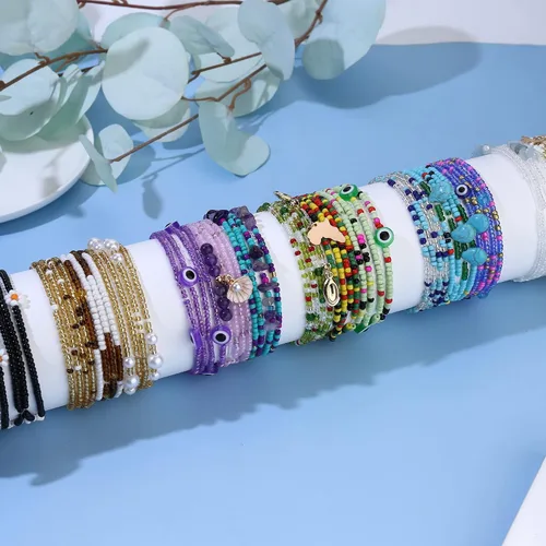Miniatura 3 de Florideco Cuentas de cintura de 27.5 a 50 pulgadas para mujer, joyería africana en capas para el cuerpo en cuentas elásticas coloridas para mujer