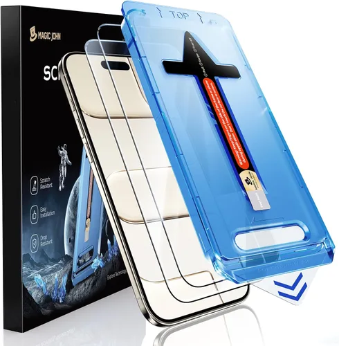 Miniatura 13 de MAGIC JOHN Paquete de 2 protectores de pantalla de vidrio templado para iPhone 17 Pro Max de 6.9 pulgadas, eliminación automática de polvo, sin