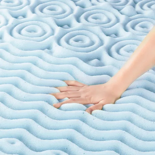 Miniatura 5 de Mellow Cubrecolchón de espuma viscoelástica de 4 pulgadas y 5 zonas, infusión de gel refrescante, esenciales para el dormitorio, color azul completo