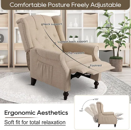 Miniatura 4 de Silla reclinable PALLOME con respaldo alto, asiento con masaje y calor, tapizado de tela, con respaldo acolchado, silla reclinable para sala de Beige
