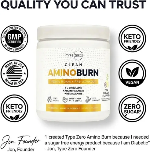 Miniatura 5 de Type Zero Amino Burn Vegan BCAA + Pre-entrenamiento (sabor a piña colada)