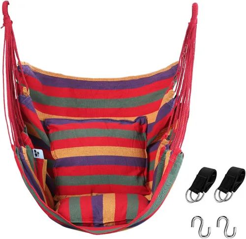 Miniatura 10 de Goutime Silla hamaca, columpio de techo de cuerda colgante bohemio, silla colgante de macramé para interiores, exteriores, dormitorio, exterior