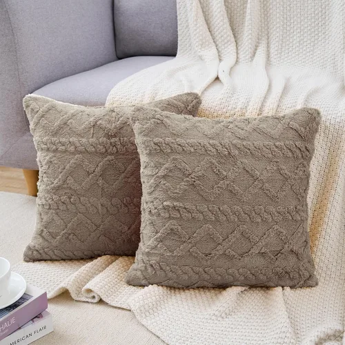 Miniatura 3 de uxcell Juego de 2 fundas de almohada de felpa de lana sintética, fundas de almohada con patrones geométricos, fundas de almohada decorativas