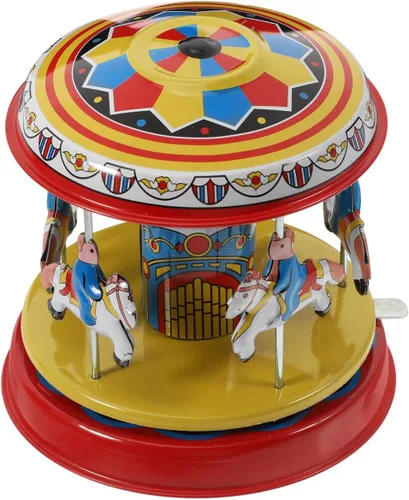 STOBOK 1 juguete de cuerda retro de estaño, carrusel de relojería vintage para juegos de niños, decoración del hogar, juguete de metal coleccionable