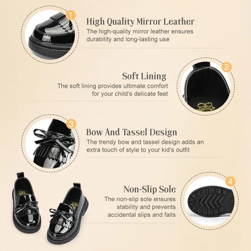 Miniatura 22 de KIDSUN Zapatos de vestir para niño y niña, cómodos zapatos Oxford con cordones para uniforme escolar, mocasines planos (bebé/niño pequeño) E-negro