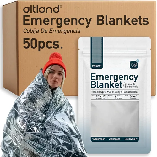 Miniatura 8 de Altland Paquete de 25 mantas de emergencia, mantas reflectantes de calor a granel para kits de supervivencia en invierno, preparación