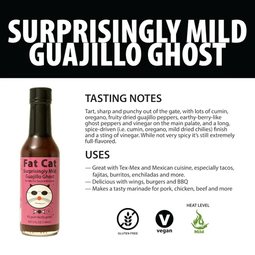 Miniatura 3 de Fat Cat Gourmet - Salsa picante y marinada de Guajillo Ghost Tex-Mex Sorprendentemente Mild - Sabor ahumado salado - Calor suave - Para tacos