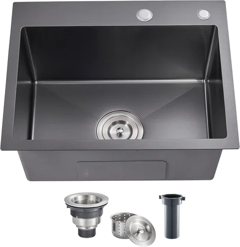 Miniatura 10 de POPFLY Fregadero de cocina de 20×16 pulgadas con caída, fregadero de cocina de acero inoxidable calibre 18 sobremontado de un solo cuenco, pequeño