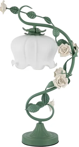 Miniatura 12 de Lámpara de mesa de vidrio esmerilado con flores, lámpara de mesa auxiliar con cable enchufable, mesita de noche, lámpara decorativa de noche