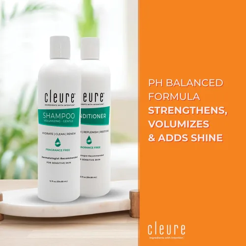 Miniatura 2 de Cleure Champú voluminizador hipoalergénico para pieles sensibles, sin fragancia, sin SLS y sin parabenos (12 onzas, paquete de 2)