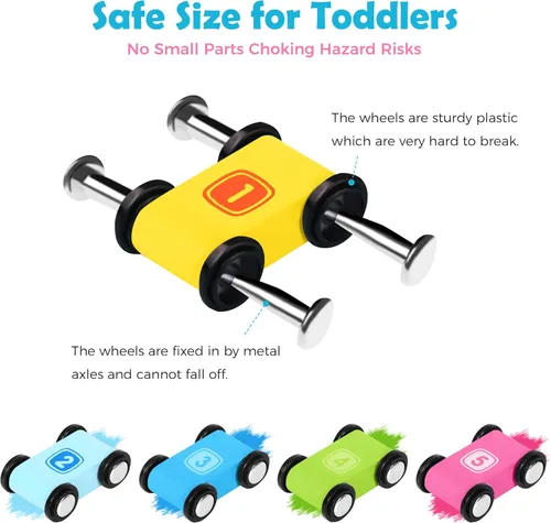 Miniatura 3 de Belleur - Juego Montessori para niños de 1 a 3 años, pista de carreras de coches para niños pequeños con 5 coches mini y 5 rampas, juego de juguetes