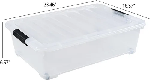 Miniatura 2 de Cajas de almacenamiento de plástico de 25 cuartos de galón debajo de la cama, contenedor de almacenamiento con ruedas, paquete de 3, transparente