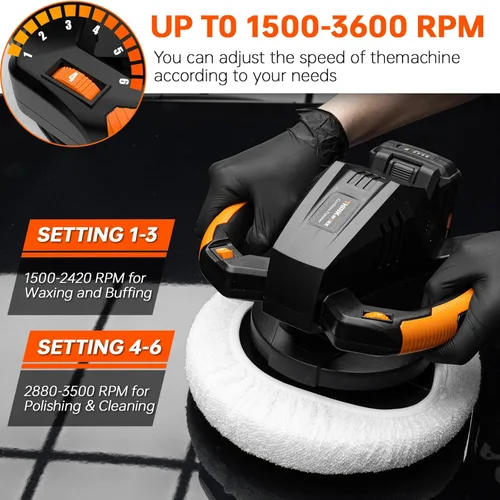 Miniatura 3 de THINKWORK Pulidora Buffer, Pulidora Buffer Inalámbrica de 20V, Kit de Máquina Pulidora Portátil de 10 Pulgadas para Carro, 2 Baterías Recargables