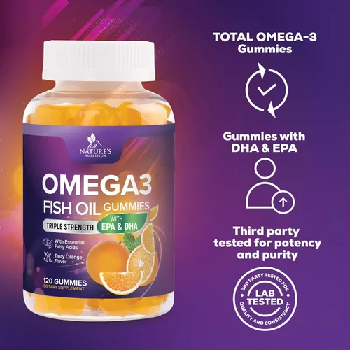 Miniatura 7 de Gomitas de aceite de pescado Omega 3 – 3 veces más fuerte – Suplemento de goma de aceite de pescado Omega 3 de alta absorción con DHA y EPA – Apoyo