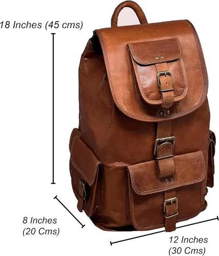 Miniatura 5 de Jaald Mochila de cuero para computadora portátil de 18 pulgadas, mochila vintage, mochila universitaria, bolsa de picnic escolar, cuero de grano