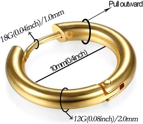 Miniatura 2 de Aretes de acero inoxidable 316L, argollas de 1564, 516, 2564, 716, 1532 y 3564 pulgadas, arracadas hipoalergénicas, para el cartílago, hélix