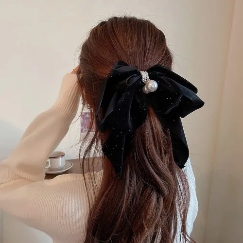 Miniatura 2 de Jumwrit Pinza para el cabello con lazo grande, sujeción fuerte, pasador de pelo vintage con perlas, diseño francés, accesorios de peinado