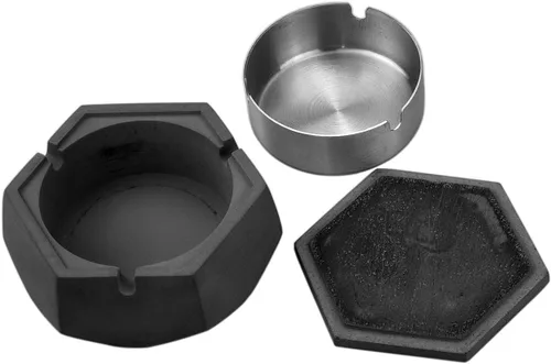 Miniatura 4 de FREELOVE CUILV - Cenicero de concreto con tapa y revestimiento de acero inoxidable, cenicero geométrico de cemento Wabi-Sabi para uso en interiores