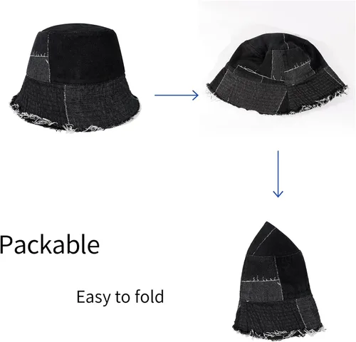 Miniatura 4 de MILAKOO Gorra unisex de pescador de mezclilla lavada para mujer, de ala ancha, ligera, plegable
