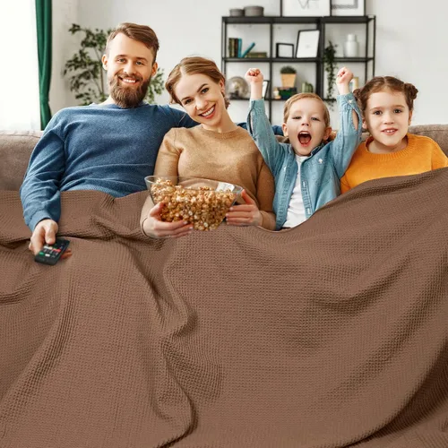 Miniatura 46 de PHF - Manta de punto gofre 100% de algodón tamaño king para cama, cobija ligera transpirable a prueba de engancho, ideal para acolchado en climas