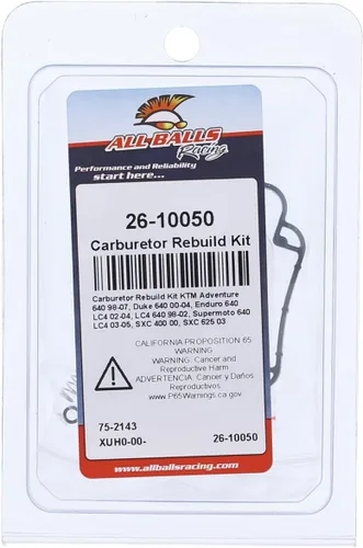 Miniatura 4 de All Balls Racing 26-10050 - Kit de reconstrucción de carburador compatible con/repuesto para KTM Adventure 640 1998-2007, Duke 640 2000-2004, Enduro