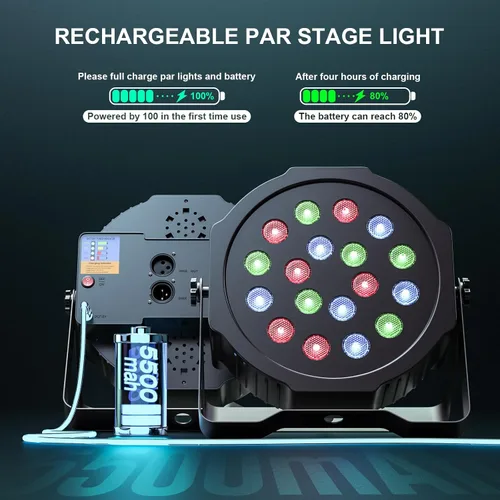 Miniatura 4 de U`King Luces LED Par de luces inalámbricas alimentadas por batería para eventos 18W RGB luz de iluminación de escenario recargable 20 horas por