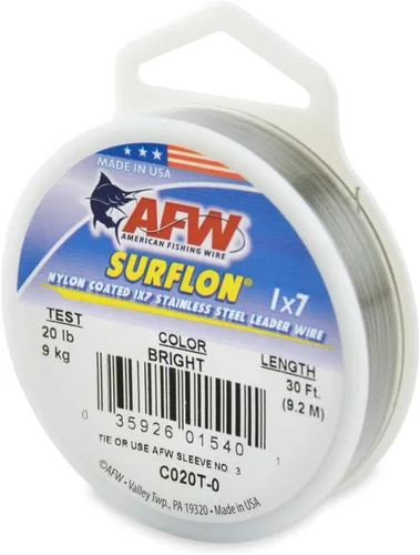 Miniatura 102 de Alambre de pesca americano Surflon recubierto de nailon 1x7 de acero inoxidable, línea líder de pesca para agua salada, prueba de 10 libras - prueba