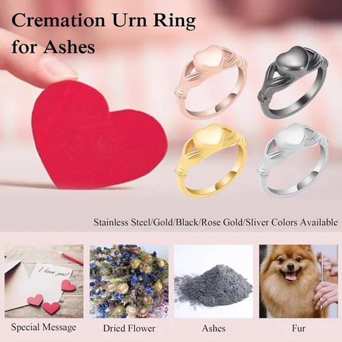 Miniatura 5 de Minicremation Anillo de urna de cremación para cenizas para mujer, anillo de dedo de corazón de acero inoxidable, impermeable, recuerdo