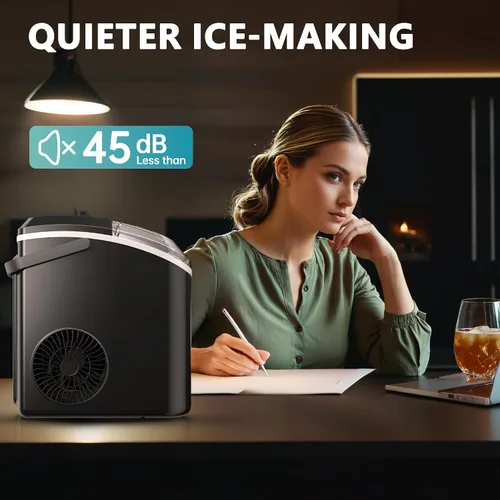 Miniatura 7 de EUHOMY, Fabricador de hielo para encimera con asa, listo en 6 minutos, 34 libras por día, cubierta superior extraíble, autolimpiante, máquina