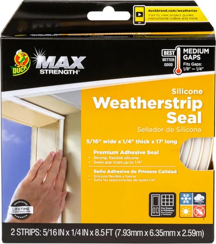 Duck Brand Max Strength Sello de Burletes de Silicona para Puertas y Ventanas, Autoadhesivo, Se Adapta a Espacios Medianos de 1/8-1/4 Pulgadas, .31
