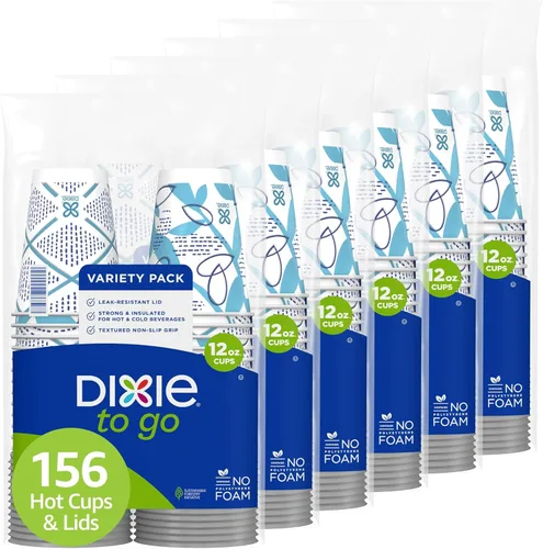 Dixie To Go - Tazas de café de papel con tapas, 12 onzas, 156 unidades, vasos de papel aislantes desechables para bebidas calientes o frías