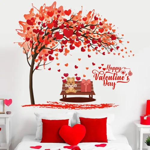 Adhesivo de pared para el día de San Valentín, diseño de árbol de corazón con corazones rojos en 3D, calcomanías de pared para despegar y pegar,