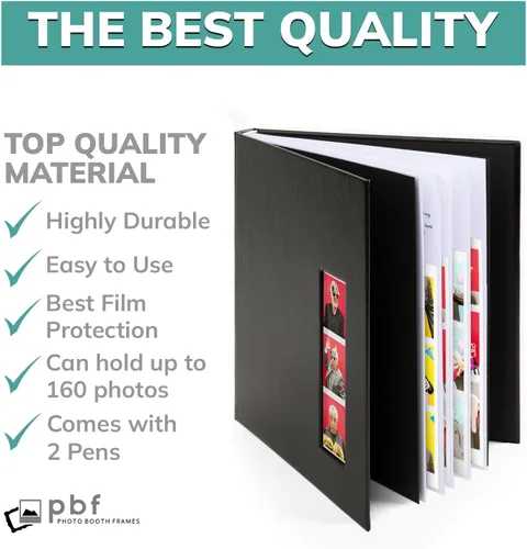 Miniatura 4 de PBF - Álbum de fotos para cabina de fotos, libro de invitados con insertos de imagen transparentes de 2 x 6, cubierta negra con fundas de plástico