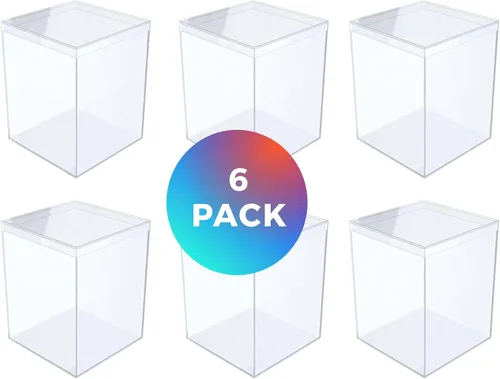 Miniatura 2 de Juego de 6 cajas de acrílico con tapas, 3.44 pulgadas cuadradas x 4.5 pulgadas de alto, fabricadas en Estados Unidos, vitrina transparente