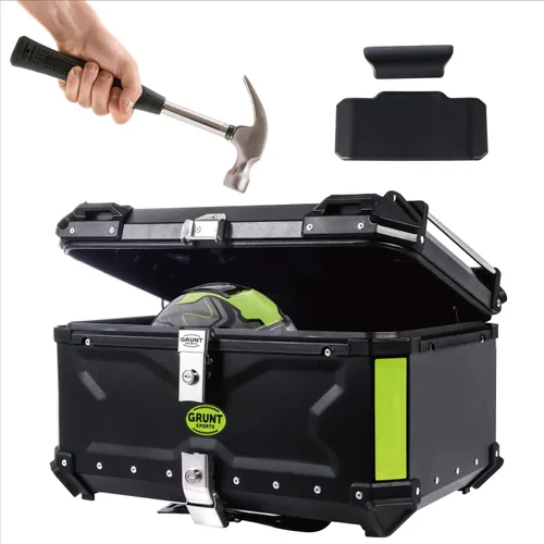 Letusto GRUNT SPORTS - Caja superior trasera de motocicleta de 55 L, baúl de almacenamiento universal para scooter, caja de aluminio impermeable