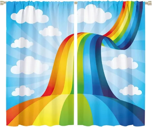 Miniatura 94 de Cortinas opacas abstractas de arco iris, pintura de color arcoíris con gotas, diseño gráfico creativo con bolsillo para barra, para sala de estar